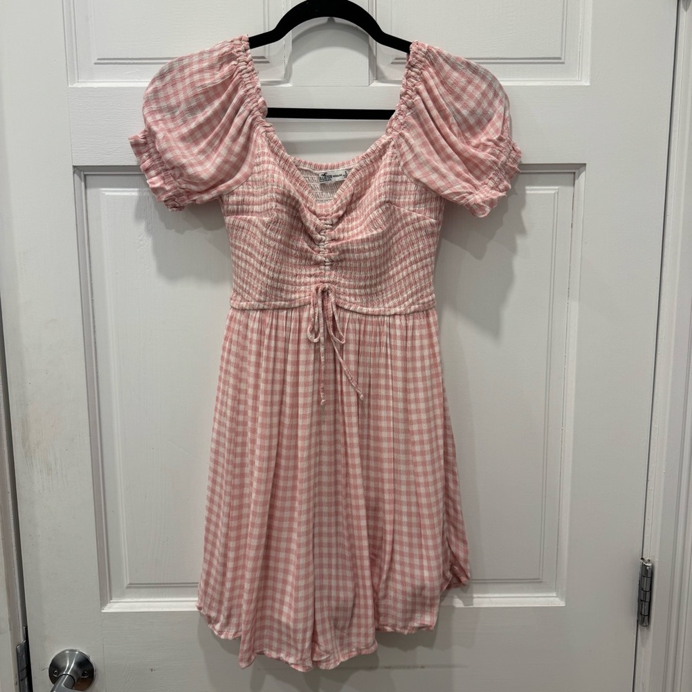 Hollister Pink Gingham Smocked Mini Dress Puff Sleeve Cottagecore Boho Small